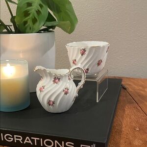 Vintage Aynsley Hathaway Bone China Creamer & Open Sugar Bowl–England–Gold Trim